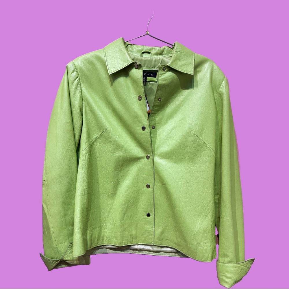 90s green soft leather button down jacket size 4